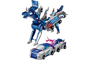 Gkiozu Transforming Dinosaur Toys, 2 in 1 Magnetic Cars Collision Transform into Dino Toys, for Boys Girls Toy Age 2-12, Christmas Birthday Gift(Blue Dragon)