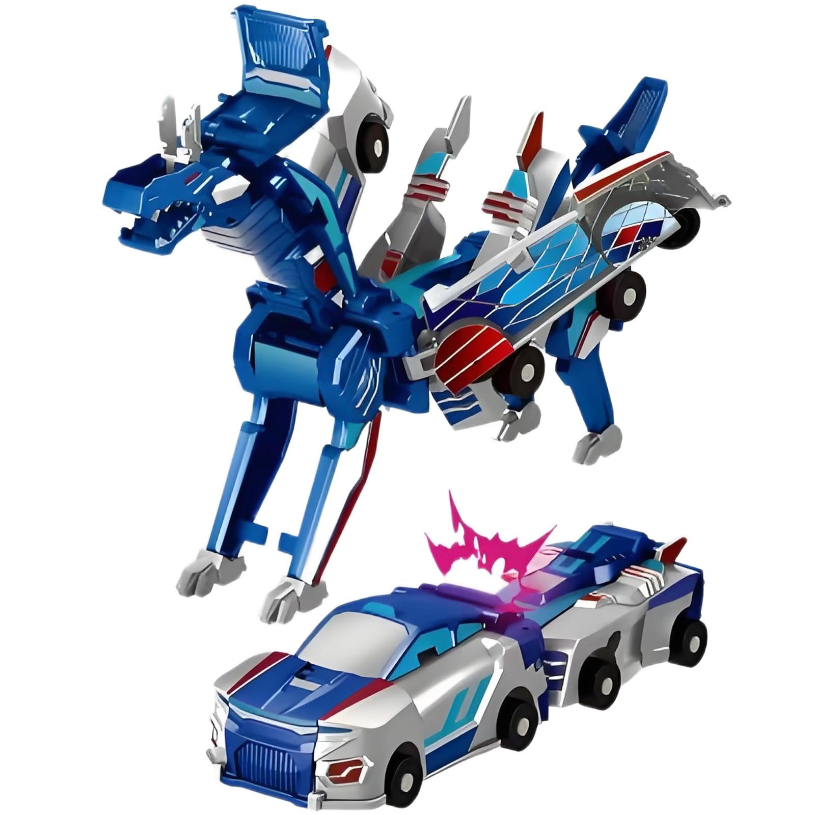 Photo 1 of ***MINOR DAMAGE*** ***READ CLERK NOTES*** Gkiozu Transforming Dinosaur Toys, 2 in 1 Magnetic Cars Collision Transform into Dino Toys, for Boys Girls Toy Age 2-12, Christmas Birthday Gift(Blue Dragon)