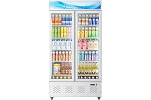 ECEVT 30 Cu.ft Commercial Beverage Refrigerators Glass Door Refrigerator Commercial with LED Light and 10 Shelves, Display Refrigerator for Restaurant Store Cafe Bar, White
