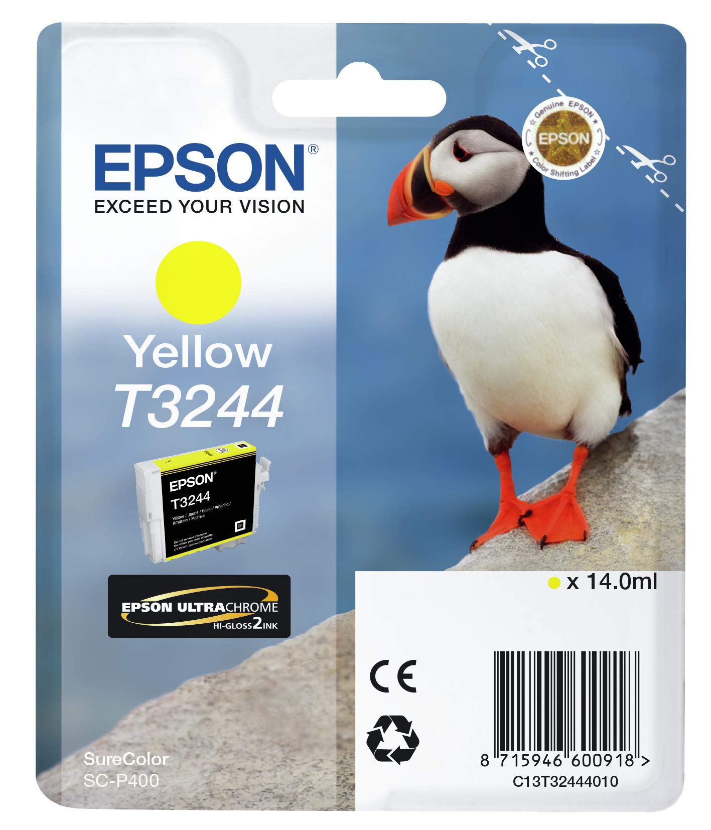 Epson C13T32444010 Ink Cartridge for Printer, Yellow, Genuine