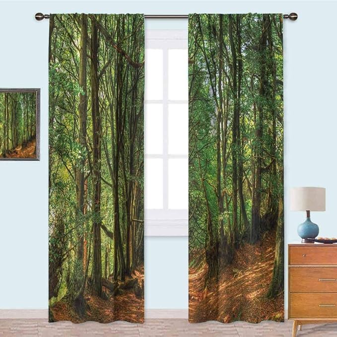 YUAZHOQI Blackout Thermal Insulation Curtain Woodland Scene with Trees