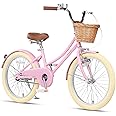 Glerc Little Molly 12-20 Inch Kids Retro Cruiser Bike for 2-13 Year Old with Wicker Basket & Training Wheels/Kickstand, Multiple Colors