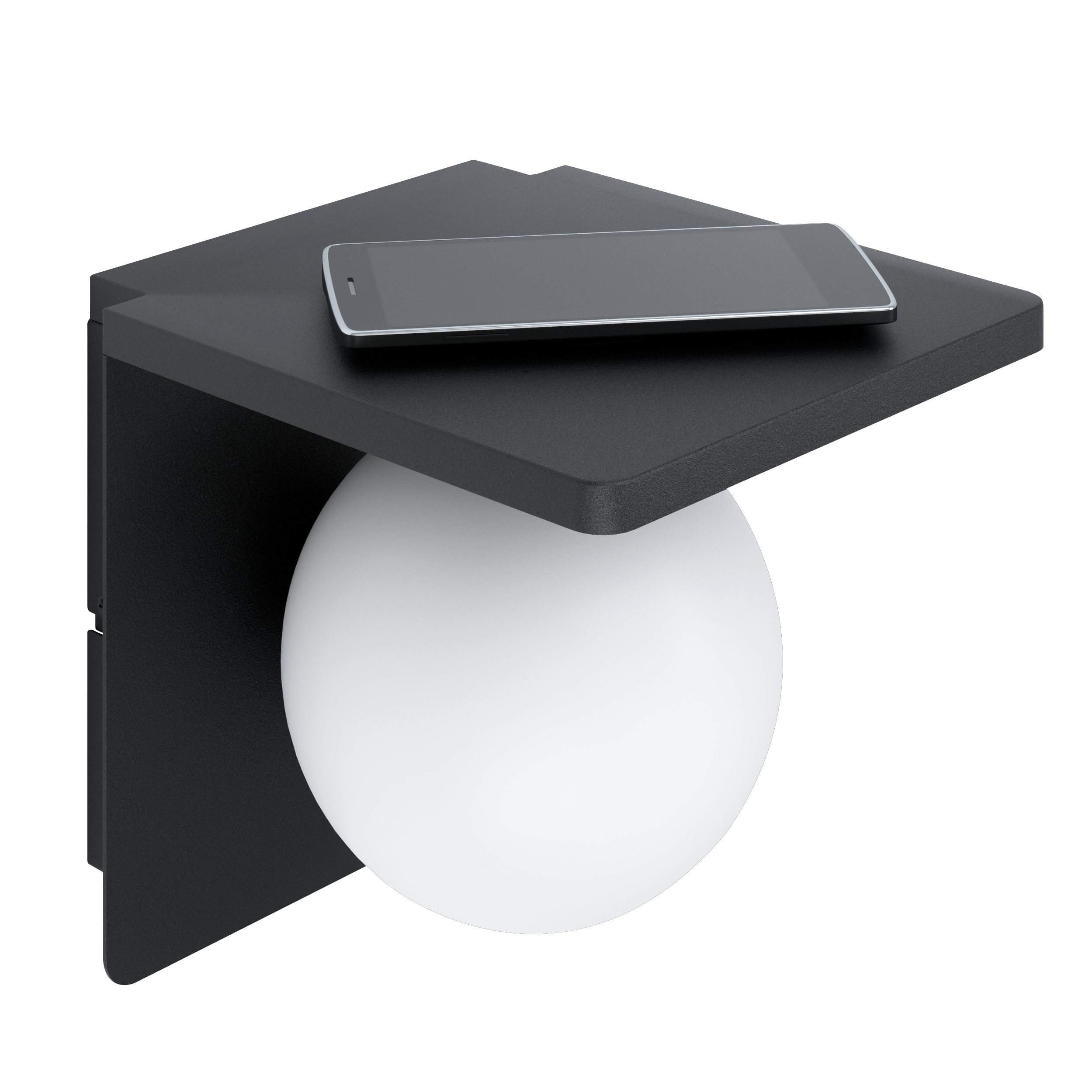Eglo Ciglie wall Light, 1-Bulb wall Light, Material: die-cast Aluminium, Colour: Black, Glass: Opal matt, White, Includes QI Charger (Wireless Charging), Socket: E14