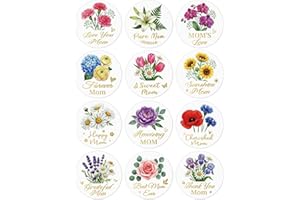 Mothers Day Stickers - 72pcs Floral Love Mom Mothers Day Gifts Thank You Gift Tags Round Seals for Envelopes Cards Gift Wrap 