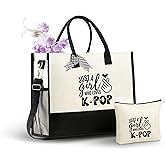 InnoBeta Kpop Gifts Canvas Tote Bag, Kpop Gifts for Teen Girl Kpop Lovers, Kpop Merch Stuff, Koren Tote Bag with Top Zipper Closure and Shoulder Strap for Birthday, Christmas