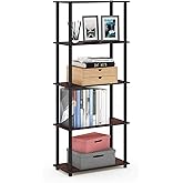 Furinno TURN-N-TUBE Storage Shelves, 5-Tier Book Shelf, Corner Shelf, Toolless Open Shelves, for Organization and Storage, Living Room, Garage, Home Office, Dark Cherry