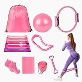 DSUMD 13 Pcs Pilates Essentials Kit for Women, Home Workout Equipment Set with 9.8” Ball, Magic Circle, Accessories, Perfect for Beginners to Toning & Fitness, Pink