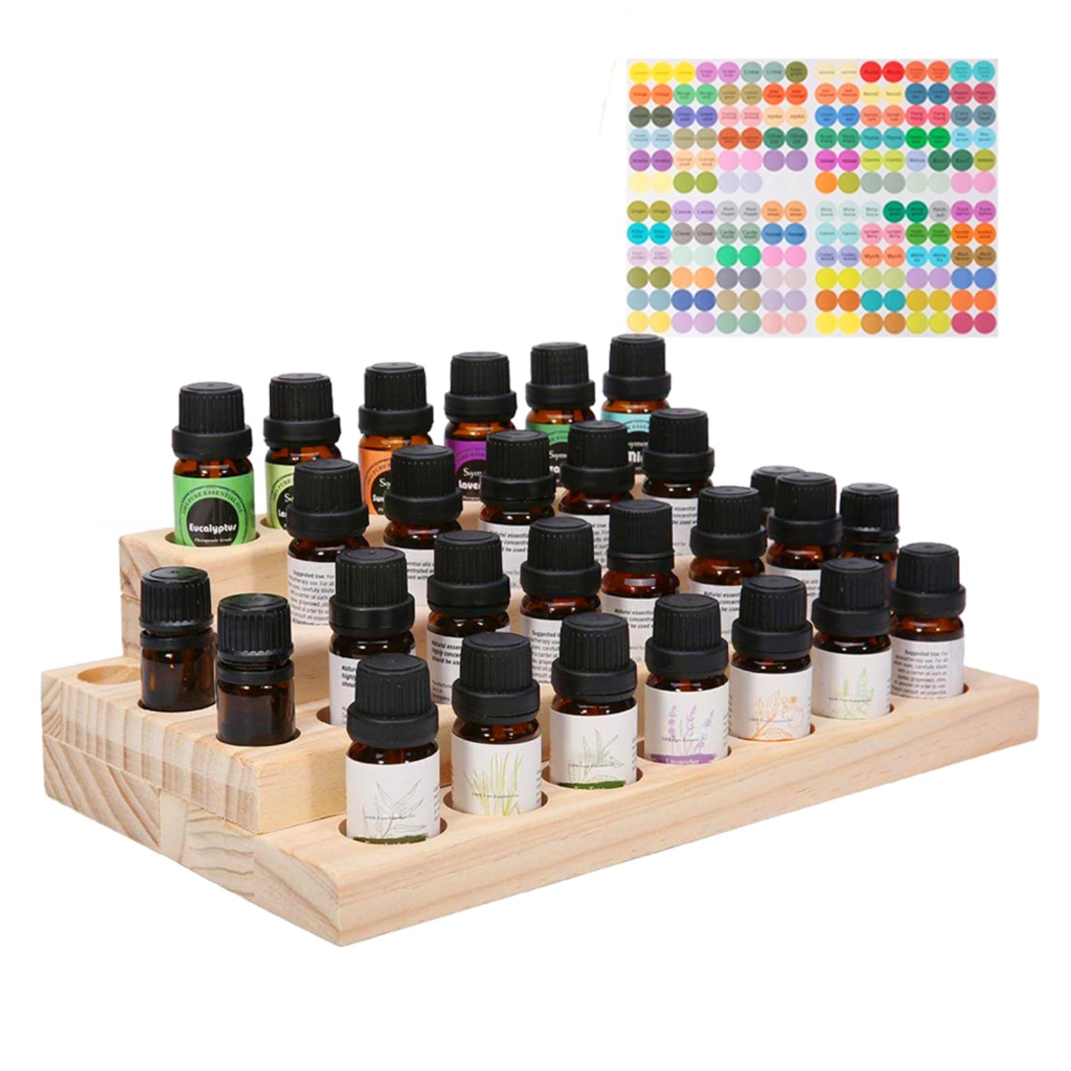 RoseFlower Wooden Essential Oil Storage Box Presentation Display Rack Stand Holder, Holds 30 Bottles - Aromatherapy Carrier Nail Polish Organizer Fragrance Container - Keep Your Oil Safe & Space Saver