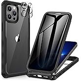 CENHUFO Privacy for iPhone 13 Pro Max Case, Full Body Phone Case with Built-in 9H Tempered Glass Privacy Screen Protector and Camera Lens Protector, Anti Peep Shockproof Bumper Clear Cover - Black