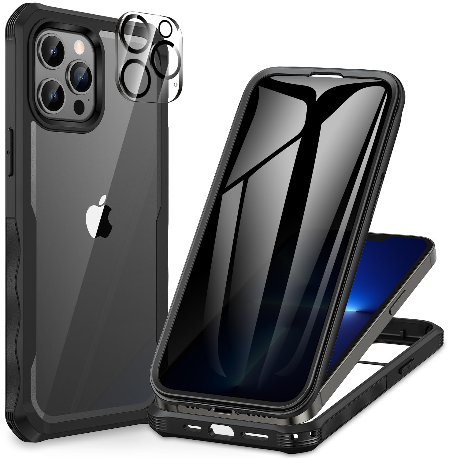 CENHUFO Compatible with iPhone 13 Pro Case Built-in Privacy Screen Protector with Camera Lens Protector, 360° Full Body Shockproof Case for iPhone 13 Pro with Anti Spy Screen -Black — image 1
