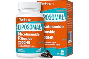 AESTICUM 2000 MG Liposomal Nicotinamide Riboside Supplement, High Absorption, NAD+ Boosting Supplement with TMG and Pterostilbene, Superior to Niacinamide for Cellular Energy, and Age Resist, 60 Softgels