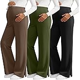 Sweetyweee 3 Pack Women's Maternity Pants, Over The Belly Pregnancy Sweatpants, Wide Leg Lounge Bottoms with Pockets