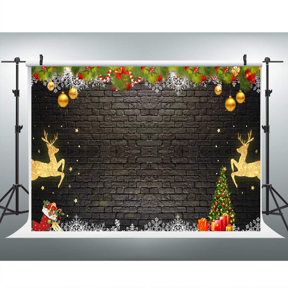爆売り 壁 レンガ ブラック 7x5 シームレス写真背景紙 ゴールド B07j9m298z クリスマス写真用 クリスマスツリーの背景 グリッター クリスマスボール バックペーパー背景布 Www Wwmp Org Za