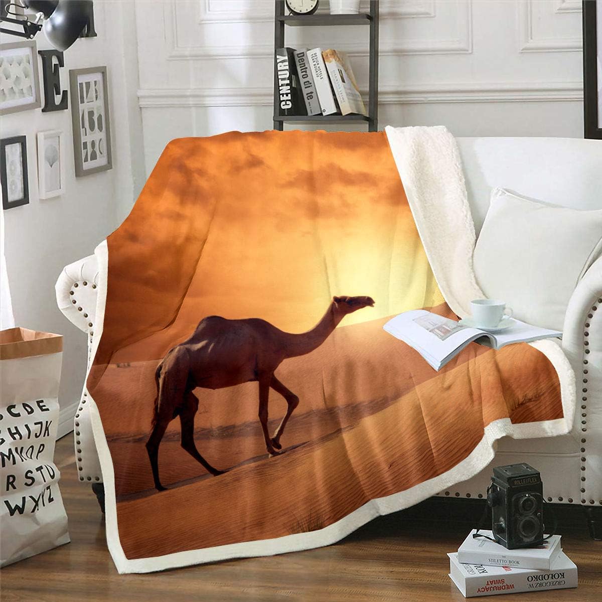 Camel Fuzzy Blanket WalQueen 90"x90" In The Desert Under Sunset Blanket