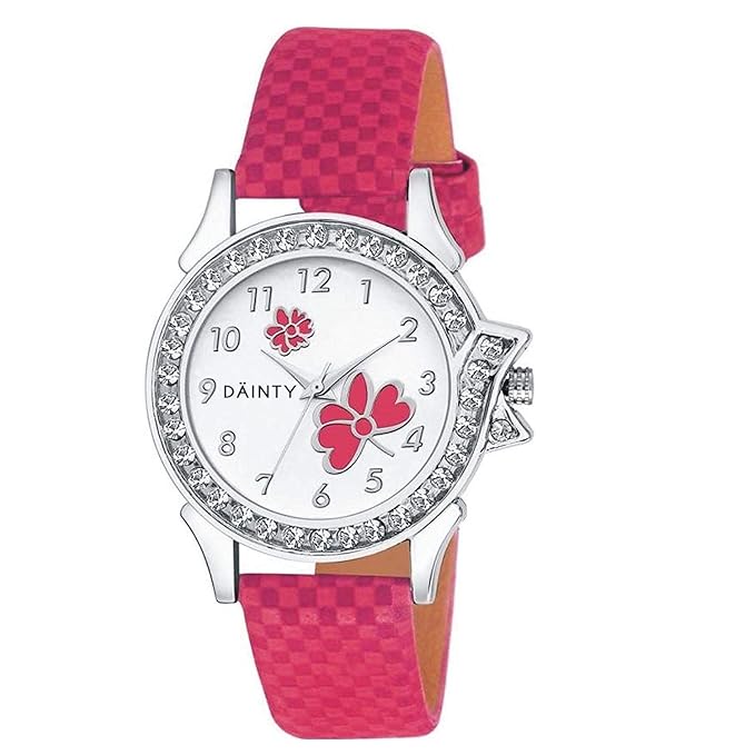 DAINTY Women's and Girl's Stone Studded Analogue White Dial Watch