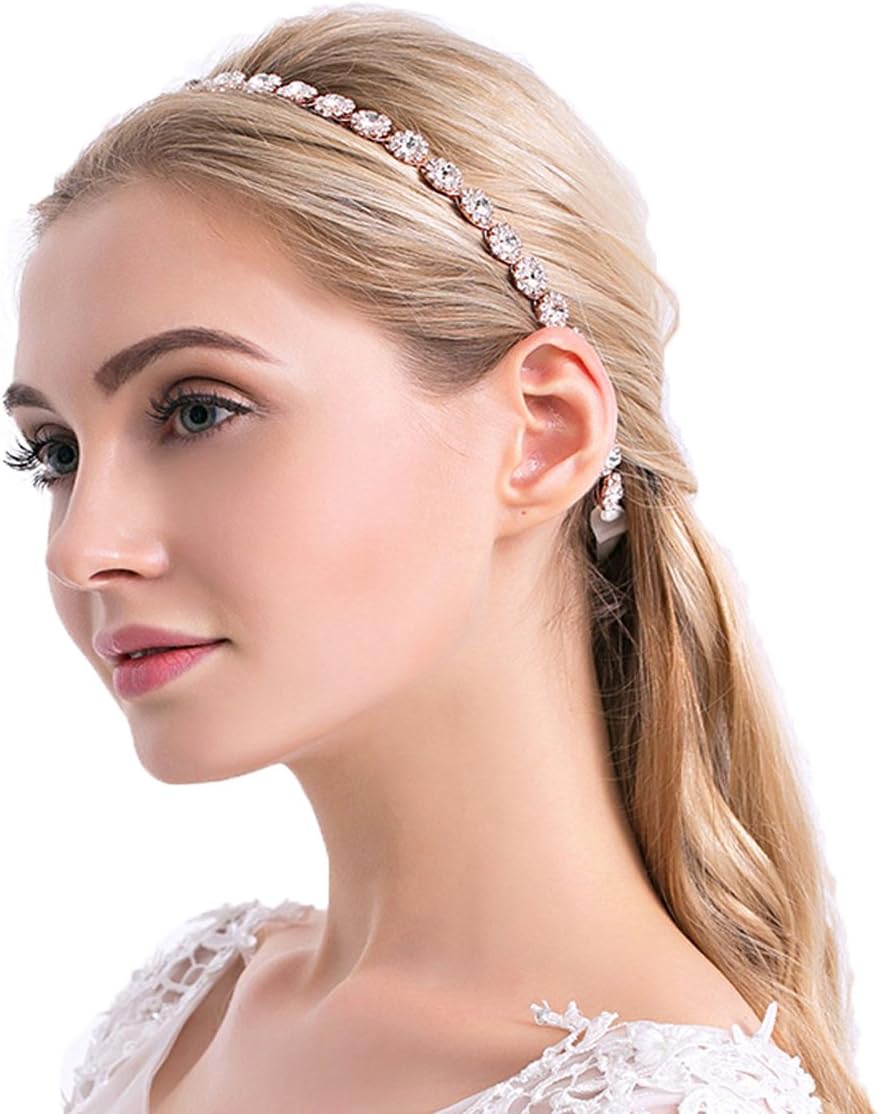 Wedding Bridal Hair Headband Women Pearl Headdress Hair Band Rose Gold