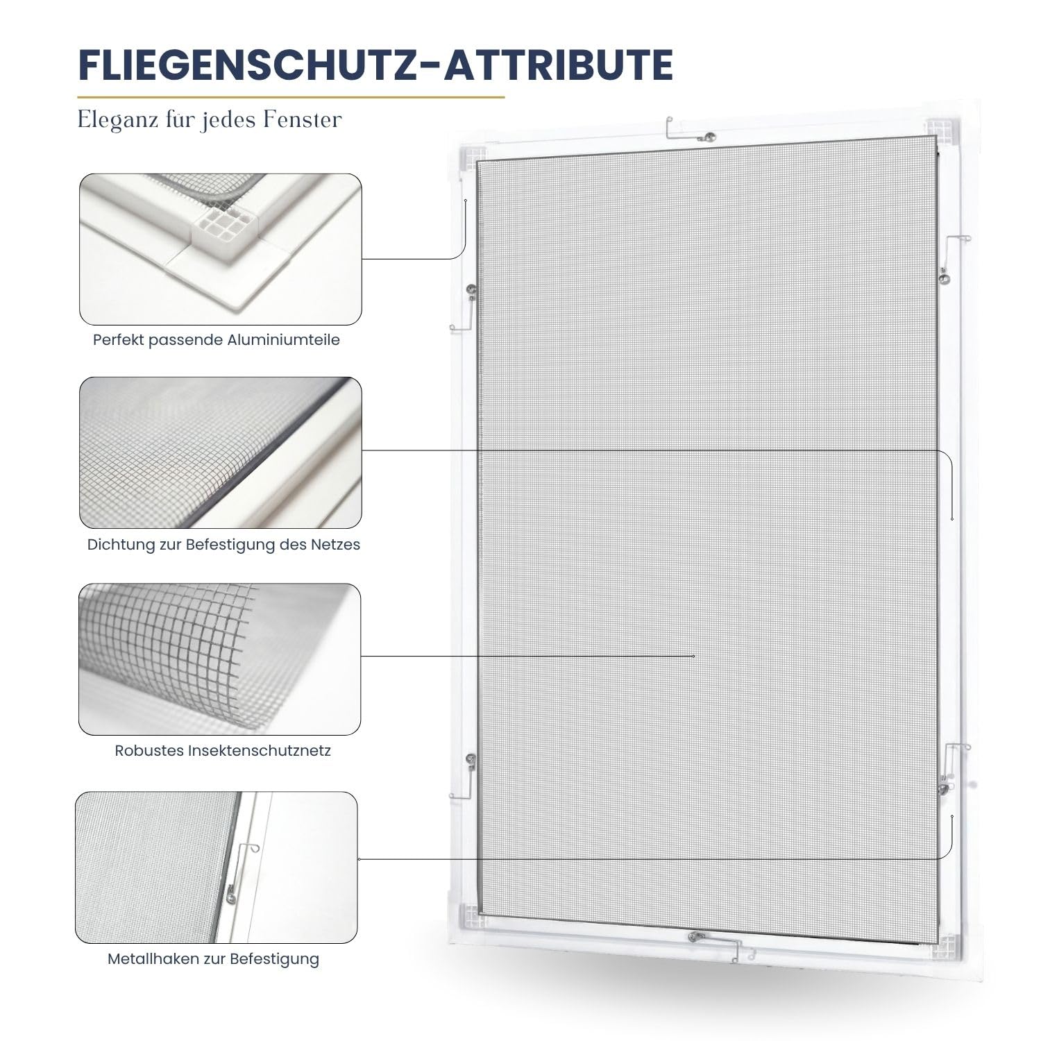 Rollmayer Fliegengitter Fenster Aluminiumrahmen Insektenschutz Fenster Selbstbausatz zuschneidbar stabiles Aluminium Moskitonetz Fliegenschutz einfache Montage (Weiß - 100 x 120 cm - BxH) 3