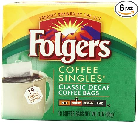 Folgers coffee singles - Classic decaf a Blend of decaffeinated ground&concentrated coffees. (025500811222)