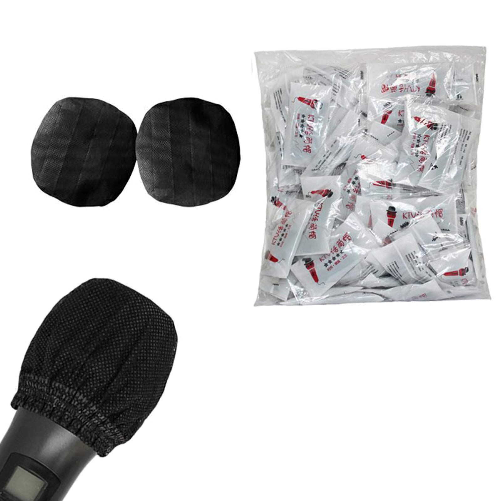 Sufang 100 Pcs Disposable Microphone Cover Non-Woven Windscreen Mic Cover Protective Cap for KTV Recording Room News Gathering (Black)