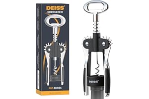 Deiss PRO Wing Corkscrew Wine Opener - 2 in 1 Wine Corkscrew and Beer Opener - The Easiest Way to Open Wine Bottle Corks - Re