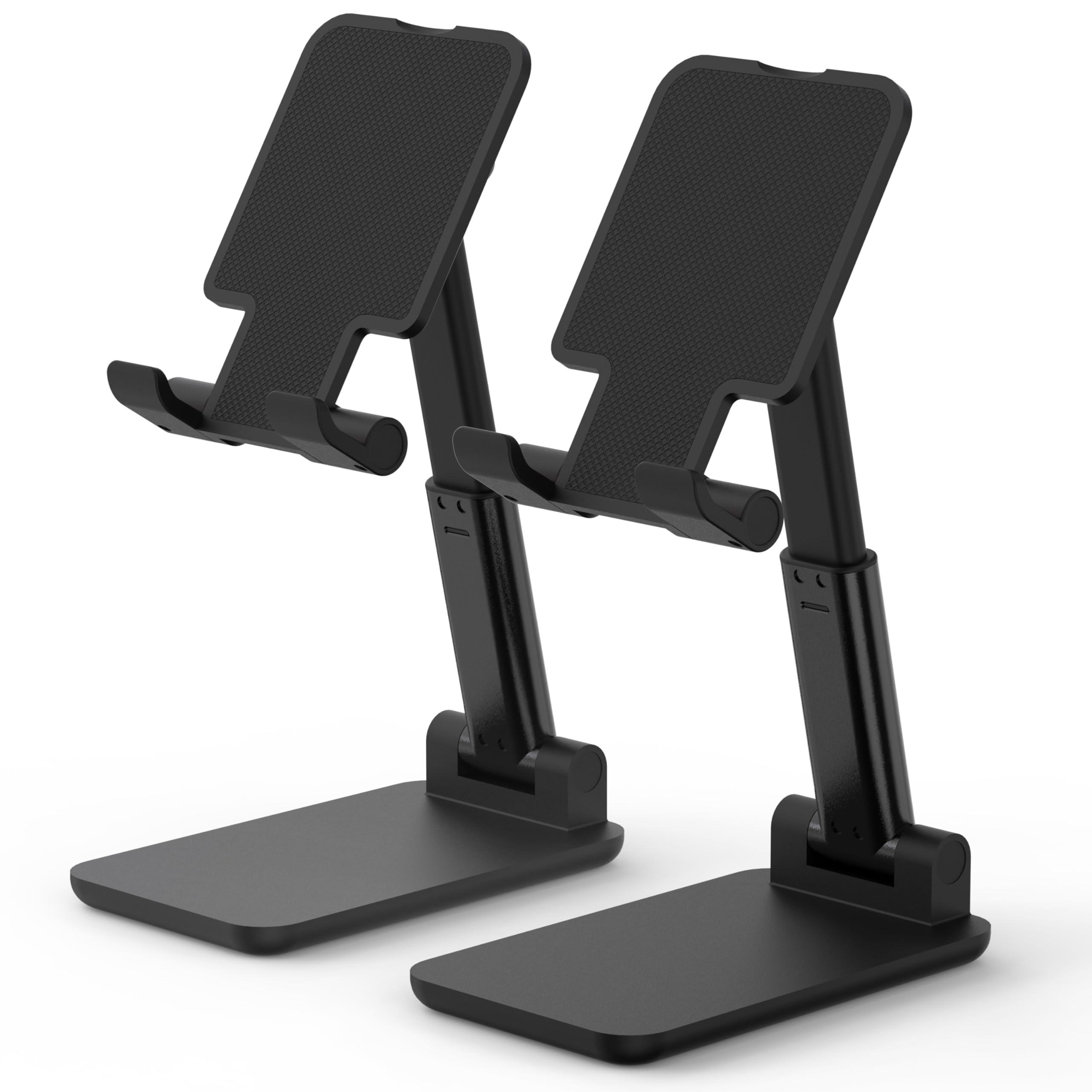 HZZADZXW Cell Phone Stand, Adjustable Angle and Height Cell Phone Holder for Desk, Foldable and Portable, Anti-Slip Silicone Pad, Compatible with All Mobile Phones and 4-8 Inch Devices (Black&Black)