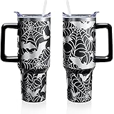 Xspatroias Halloween 40 oz Tumbler with Lid Handle and Straw Spider Web Bats Stainless Steel Double Walled Insulated Cup Halloween Travel Mug Water Bottle Gifts for Men and Women (1PC)