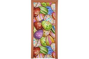 Qilmy Easter Eggs Door Cover Washable High Elastic Fabric Waterproof Front Festive Door Cover For Home, Indoor Outdoor Party Decoration,35 x 79 Inch