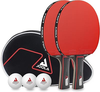 JOOLA Duo PRO Table Tennis Set 2 Bats 3 Balls with Cover Red Black 6 Pieces