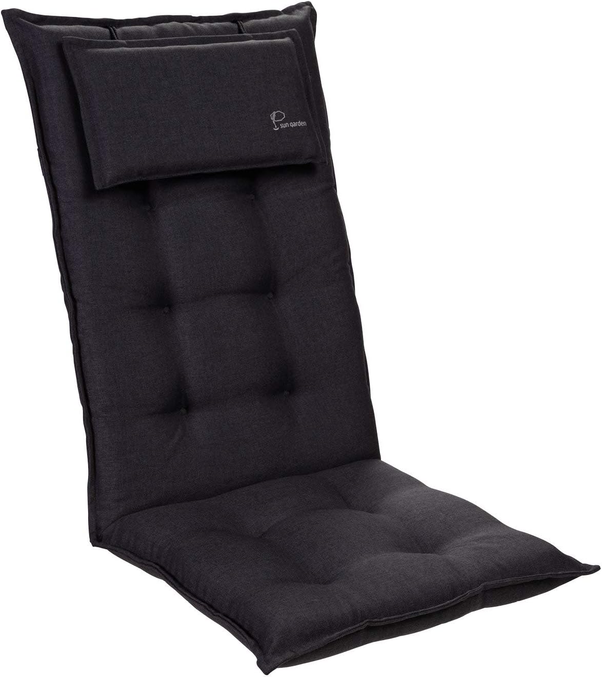 Homeoutfit24 Sun Garden 1-Stück Gartenstuhl-Auflage (120 x 50 x 9 cm) Sylt, Hochlehner Auflage mit abnehmbarem Kopfpolster in Anthrazit