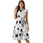 Allegra K Floral Dresses for Women's Sleeveless Ruffle Neck Half Placket Elastic Waist Midi Dress
