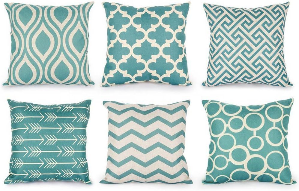 LEEDY 6PC/Set Fashion Throw Pillow Covers, Cushion Case Home Decor for Livingroom Sofa Car Bedroom With Invisible Zipper, 18x18 Inches (Green)