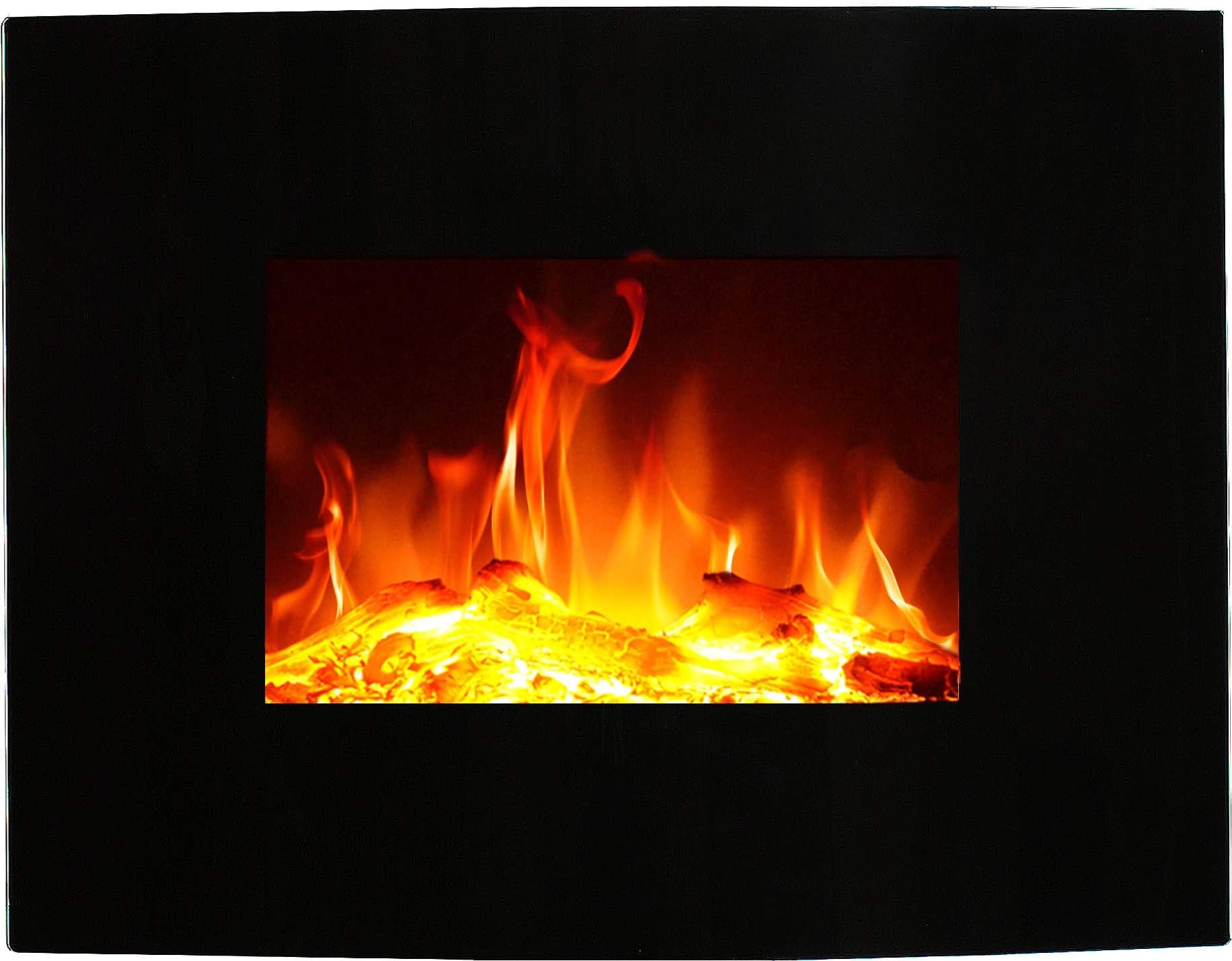 Electric Fireplace Malibu 24 Wall-Mounted Curved Fireplace Electric Black (750 W or 1500 W) LED fire Simulation Depth only 14 cm