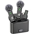 EZColoris Wireless Lavalier Microphones for iPhone 14/13/12/11 Pro/11/XS MAX/XR/8/7 Lapel Microphone for Video Recording Tiny Mics for YouTube Podcast with Carrying Case