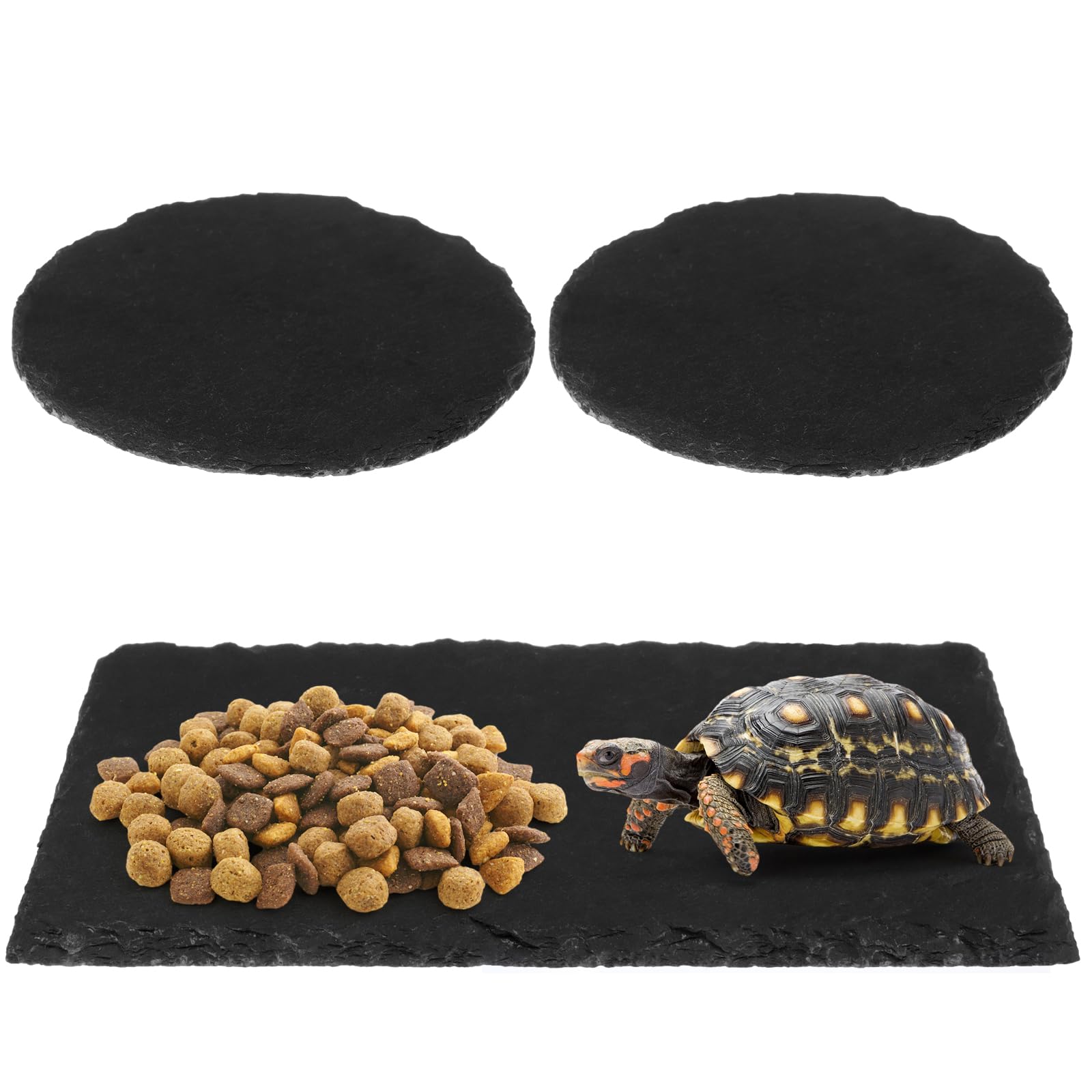 3 Pcs Reptile Basking Platform Tortoise Rock Plate Slate Reptile Basking Platform Feeding Dish Natural Rock Bathing Resting Platform for Turtle Lizard Bearded Dragon Gecko Snake Habitat Decor