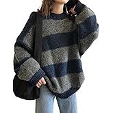 EMMIOL Women's Oversized Striped Sweaters 2026 Spring Trendy Long Sleeve Knit Outfits Crewneck Fashion Pullover Tops