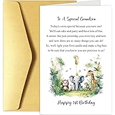 Happy 1st Birthday Card for Grandson, Cute Grandson First Birthday Card, Jungle Safari Animals 1st Birthday Card from Grandparents, To A Special Grandson