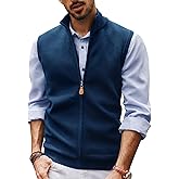 PJ PAUL JONES Mens Sweater Vest Full-Up Knitted Vests Casual Stand Collar Vests Sweater