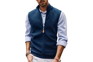 PJ PAUL JONES Mens Sweater Vest Full-Up Knitted Vests Casual Stand Collar Vests Sweater