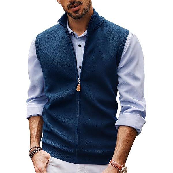 Ryannology Mens Full Zip Up Sweater Vest Knitted Cardigan Slim Fit