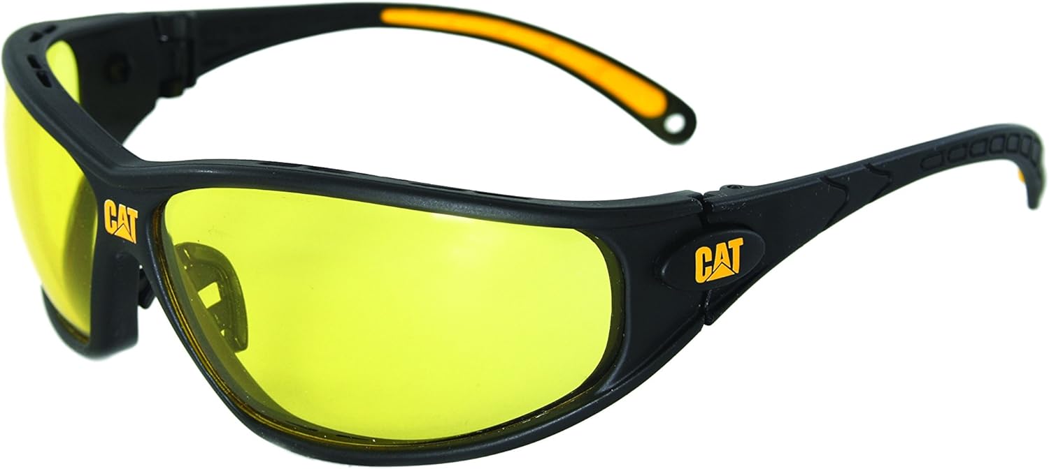 Caterpillar Tread Safety Glasses, Black and Yellow, Blue
