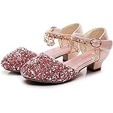 TANDEFLY Girls Dress Shoes with Heels - Sparkly Sequins Closed Toe Sandals for Wedding, Party, Flower Girl (Toddler/Little/Big Kids)