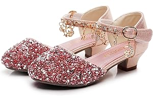 TANDEFLY Girls Dress Shoes with Heels - Sparkly Sequins Closed Toe Sandals for Wedding, Party, Flower Girl (Toddler/Little/Big Kids)
