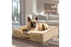 COZZZE Dog Sofa Bed for Small Dogs Orthopedic Dog Bed Supportive Foam Pet Bed with Removable Washable Cover, Waterproof Lining and Nonskid Bottom Couch, Beige