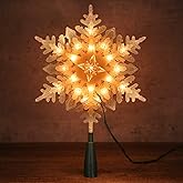 Brizled Christmas Snowflake Tree Topper, 9.25in Lighted Christmas Treetop with 20 Warm White Lights, 120V UL Certified Plug in Christmas Tree Top Star for Xmas Tree Indoor Party Home Office Decoration