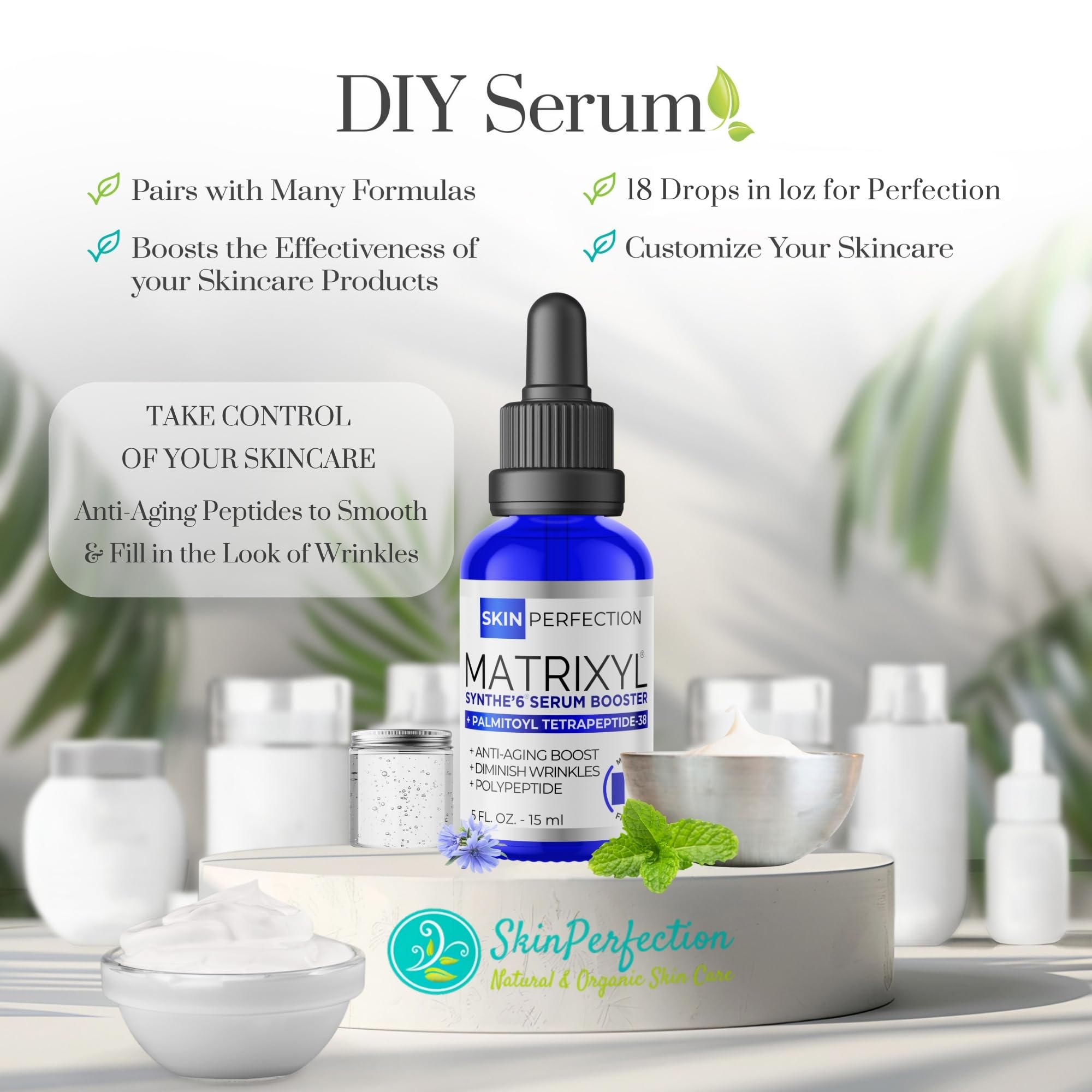 Skin Perfection Matrixyl Synthe 6 Palmitoyl Tetrapeptide 38 DIY Anti-Aging Serum Youth Boost Wrinkle Filler Crow's Feet Laugh Lines on Forehead S-6 6000 Skin Perfection .5 oz, 300 drops