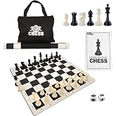WE Games Best Value Tournament Chess Set - Includes 34 Chess Pieces, Roll Up Vinyl Chess Board, Chess Pieces, Chess Bag and Equalizer Dice, Travel Chess Sets for Adults