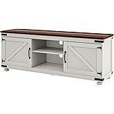 HOMCOM TV Stand for up to 65" TV, Modern Farmhouse Entertainment Center with 2 Cable Holes, TV Console Table with 2 Adjustabl