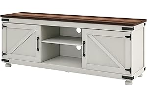 HOMCOM TV Stand for up to 65" TV, Modern Farmhouse Entertainment Center with 2 Cable Holes, TV Console Table with 2 Adjustabl