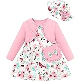 DeeFant Toddler Girl Dress Baby Dresses Long Sleeve Fall Casual Girls Clothes Hat and Bag Set 6M-5T
