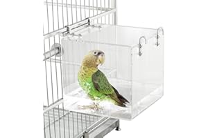 HOSUKKO Bird Bath for Cage No-Leakage Upgrated Acrylic Clear Bird Bathtub Parrot Parakeets Shower for Cage Bathtub Box for Small Bird Parrot with 4 Hooks